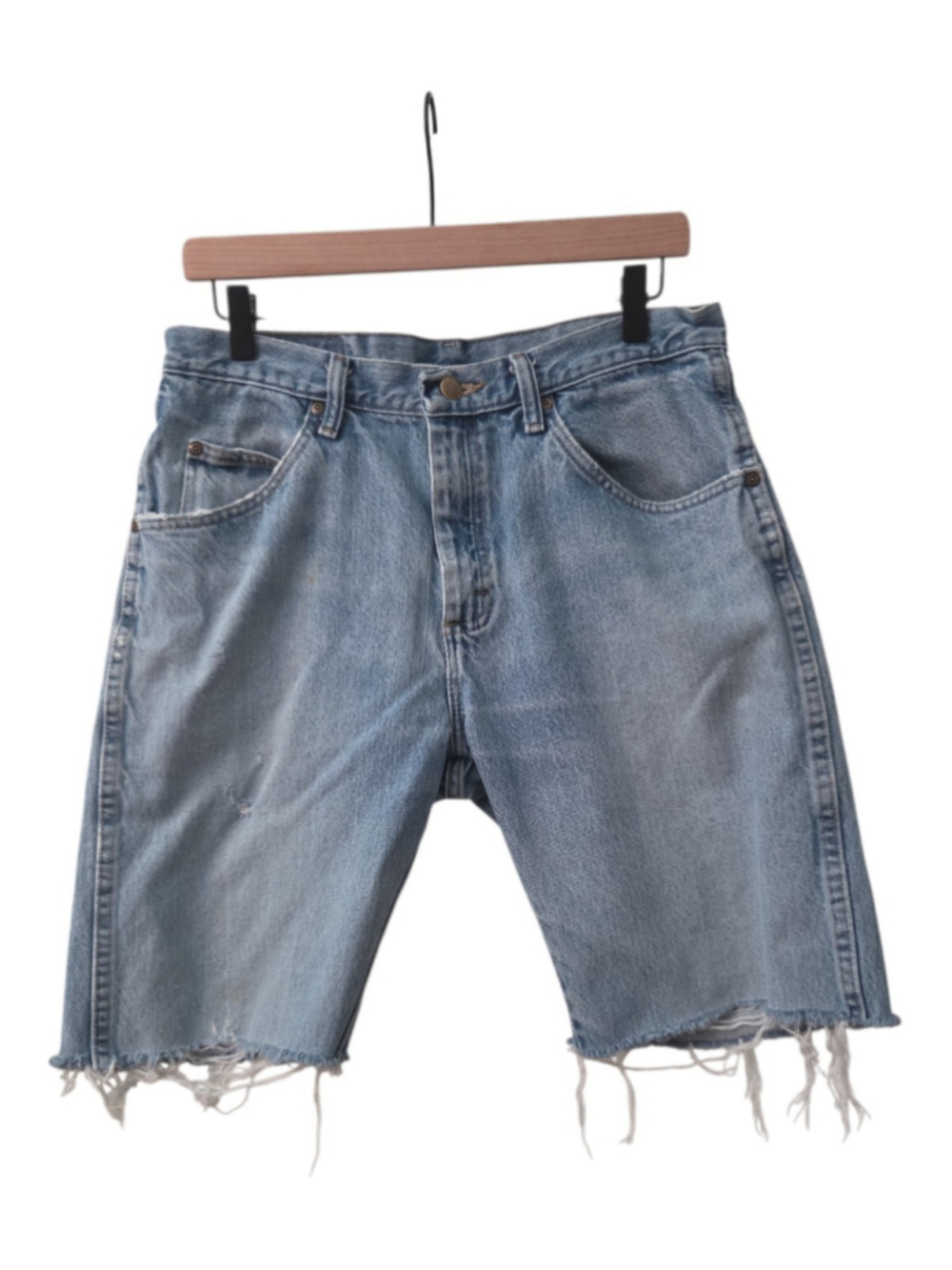 Wrangler Men's 33 Upcycled Distressed Denim Cut Off Shorts Blue
